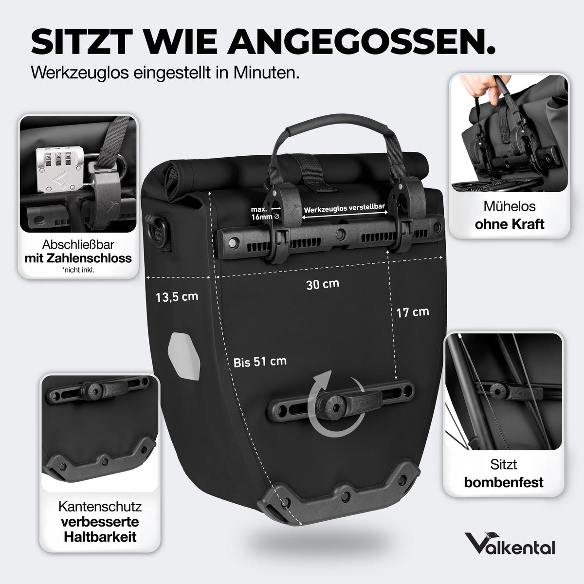 Valkental Bike Bag – Große wasserdichte Gepäckträgertasche für Alltag & Abenteuer