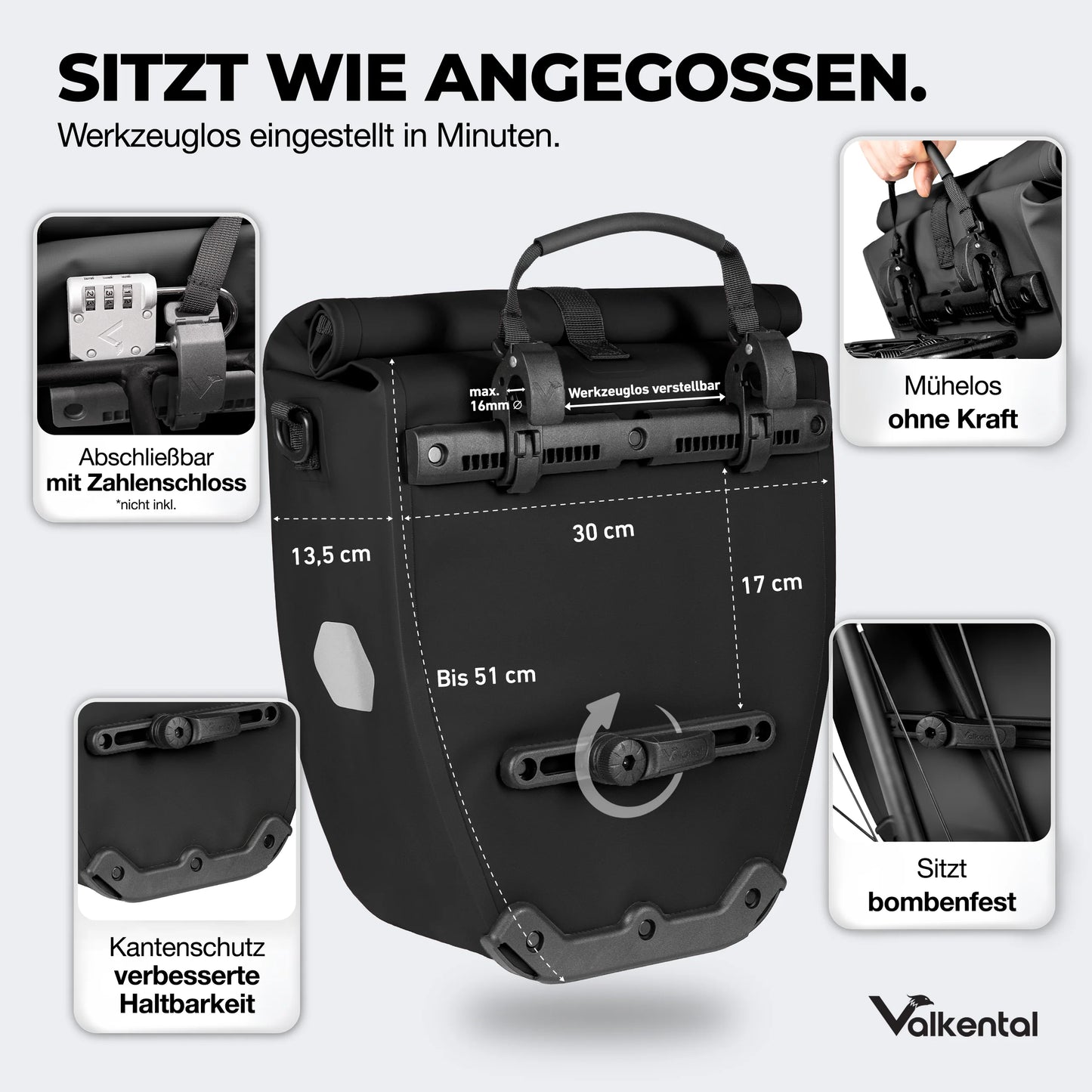 Valkental Bike Bag – Große wasserdichte Gepäckträgertasche für Alltag & Abenteuer