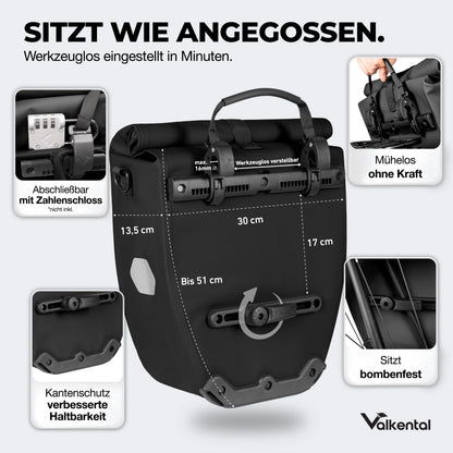 Valkental Bike Bag – Große wasserdichte Gepäckträgertasche für Alltag & Abenteuer