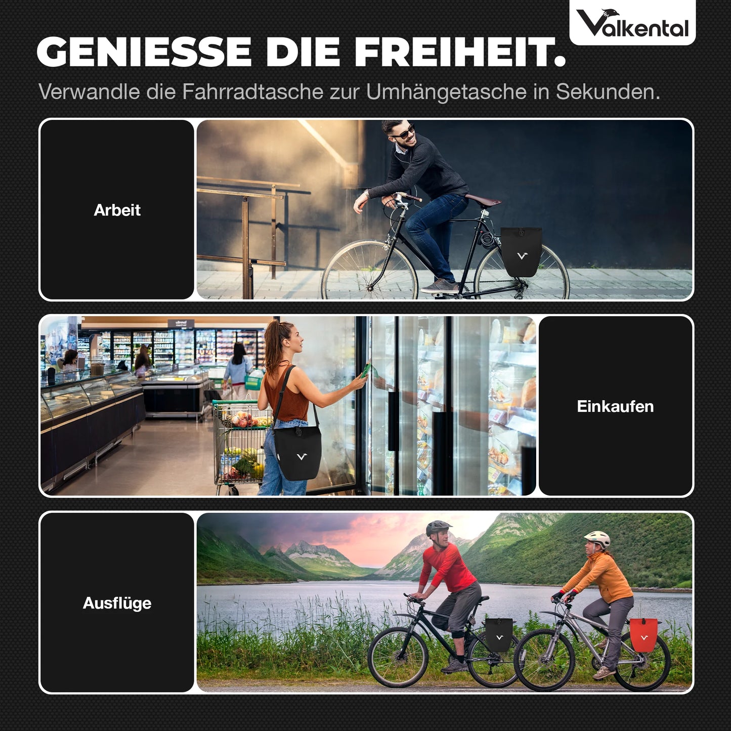 Valkental Bike Bag – Große wasserdichte Gepäckträgertasche für Alltag & Abenteuer