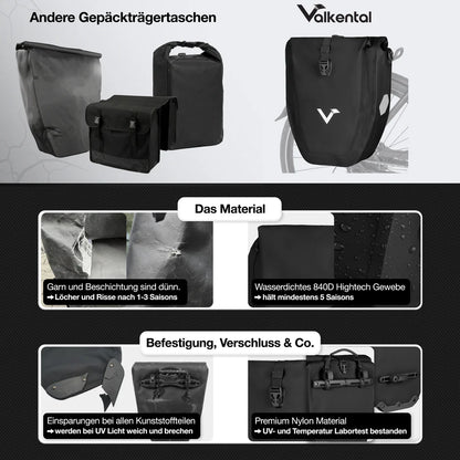 Valkental Bike Bag – Große wasserdichte Gepäckträgertasche für Alltag & Abenteuer