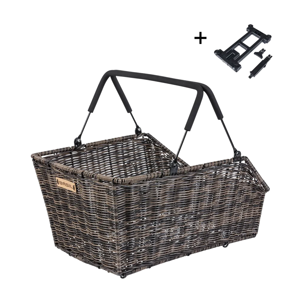 Basil Cento Rattan Look MIK Fahrradkorb hinten braun mit MIK-Platte