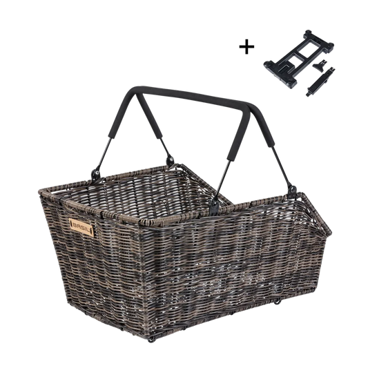Basil Cento Rattan Look MIK Fahrradkorb hinten braun mit MIK-Platte
