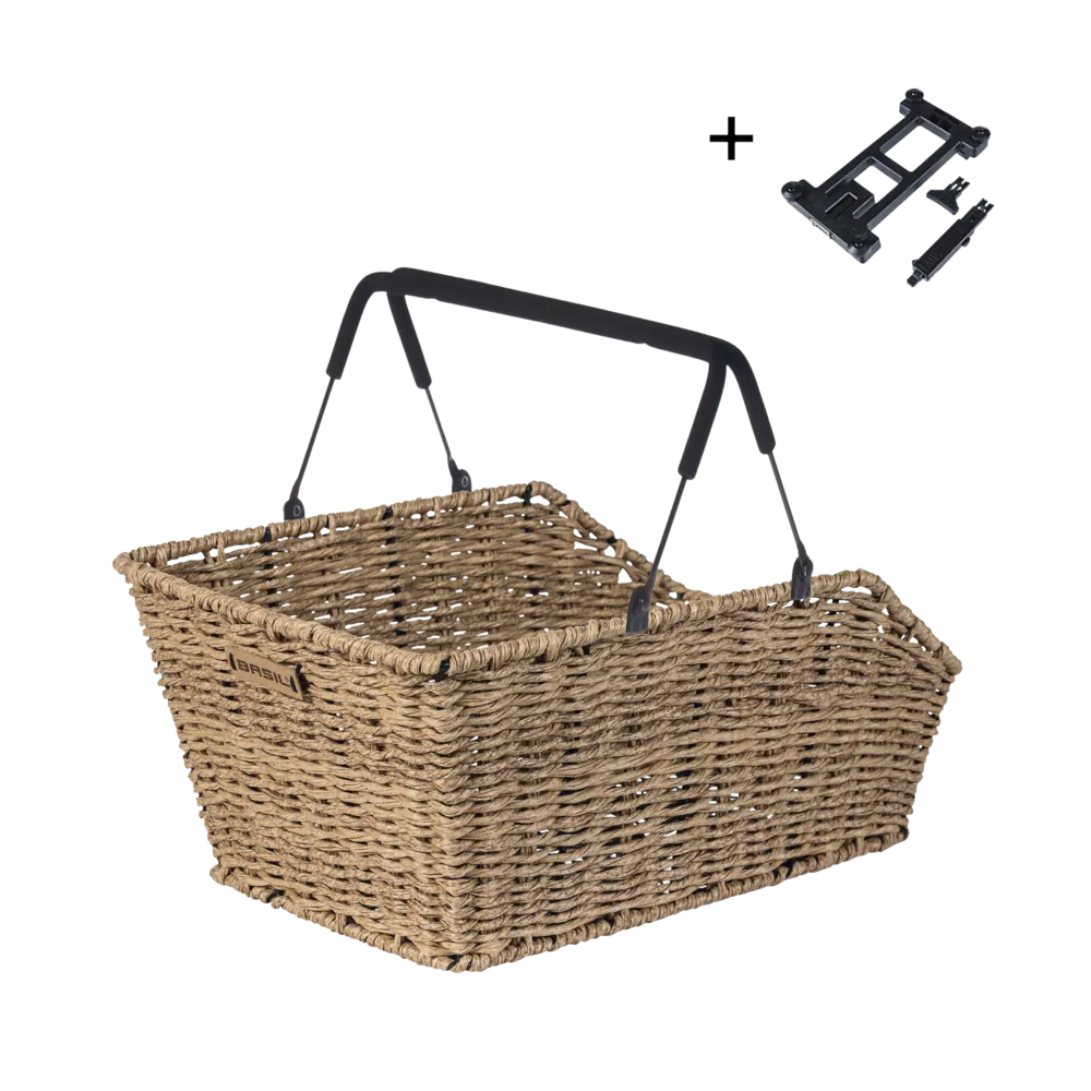 Basil Cento Rattan Look MIK Fahrradkorb hinten seagrass mit MIK-Platte