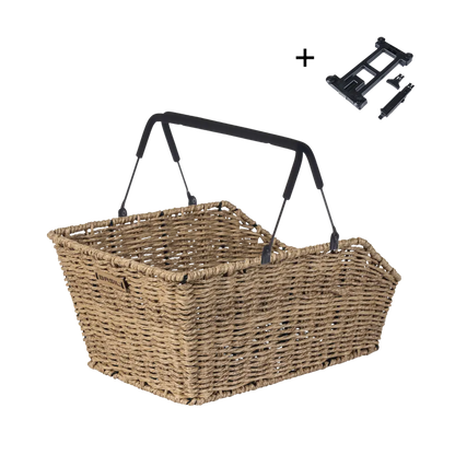 Basil Cento Rattan Look MIK Fahrradkorb hinten seagrass mit MIK-Platte