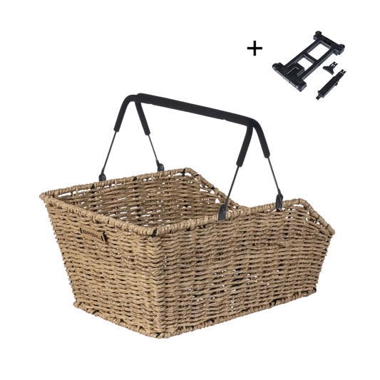 Basil Cento Rattan Look MIK Fahrradkorb hinten seagrass mit MIK-Platte